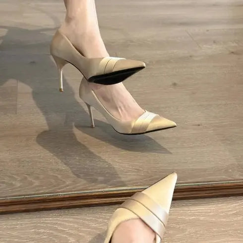 'Marvelle' Satin Pointed Toe Stiletto Heels - Celes Fashion